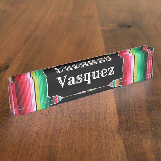 Custom Spanish Serape Mexican Blanket Personalised Nameplate (Side)