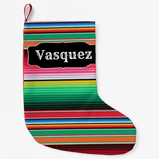 Custom Spanish Serape Mexican Blanket Personalised Small Christmas Stocking (Front)