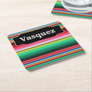 Custom Spanish Serape Mexican Blanket Personalised Square Paper Coaster