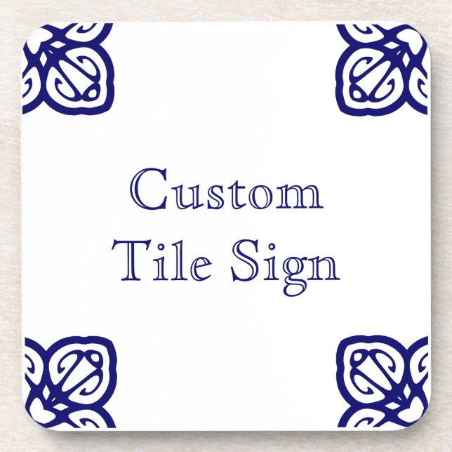Custom Spanish Tile Sign -  White on Blue Coaster (Front)