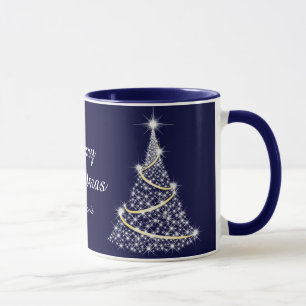 Custom Sparkling White Blue Christmas Tree Holiday Mug