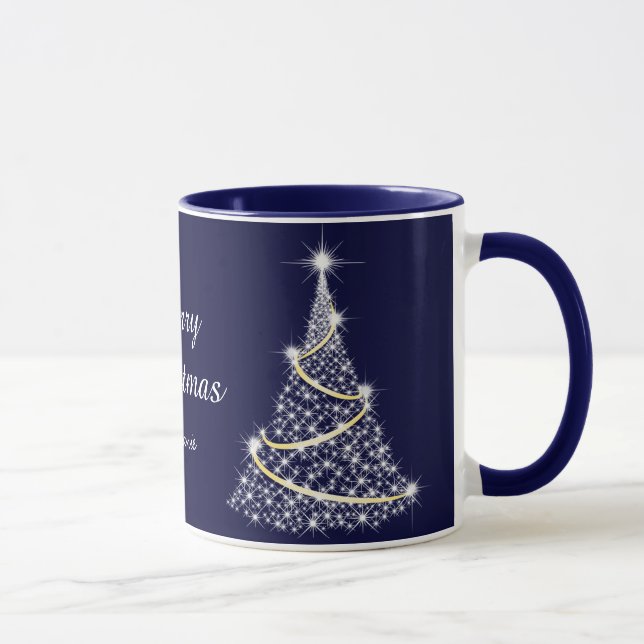 Custom Sparkling White Blue Christmas Tree Holiday Mug (Right)