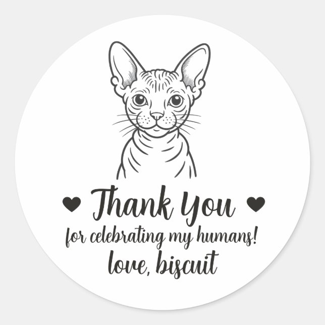 Custom Sphynx Cat Wedding Favour Stickers (Front)