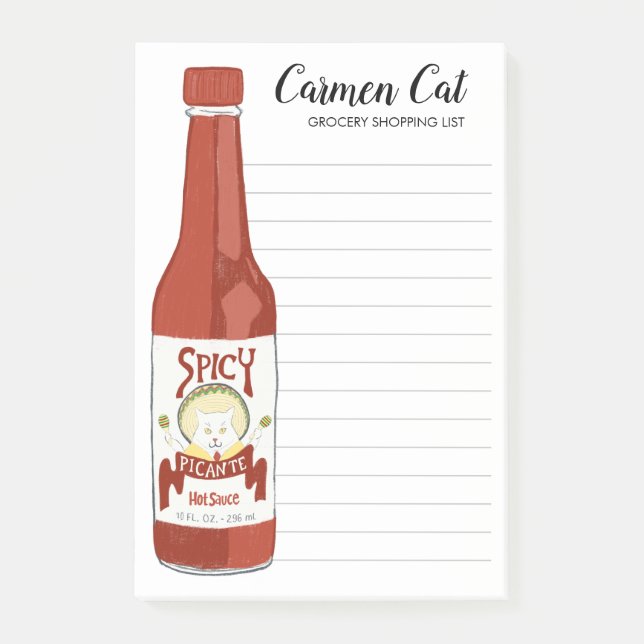 CUSTOM Spicy Hot Sauce Grocery Shopping List Post-it Notes (Front)