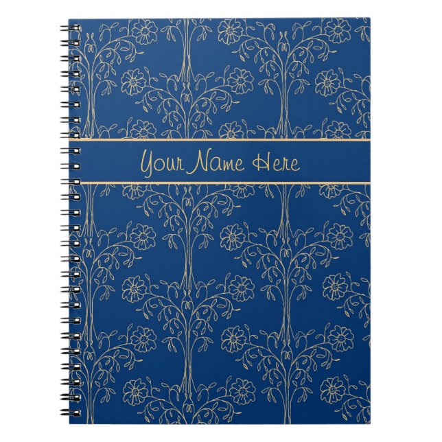 Custom Spiral Notebook, Blue, Gold-effect Pattern Spiral Notebook (Front)