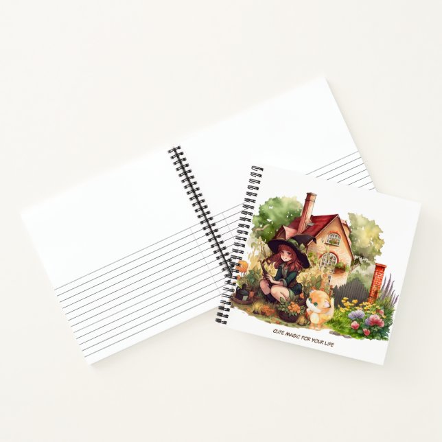 Custom Spiral Notebook | Cute Witch And Fox (Inside)
