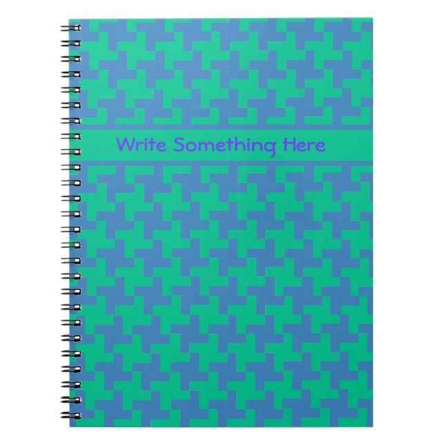Custom Spiral Notebook, Emerald and Blue Dogtooth Notebook (Front)