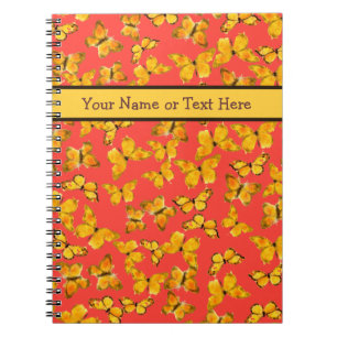 Custom Spiral Notebook, Golden Butterflies on Red Spiral Notebook