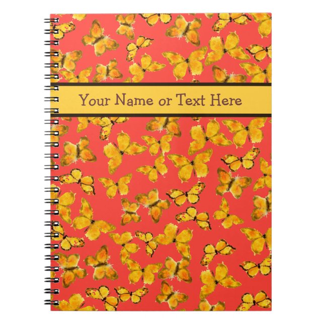 Custom Spiral Notebook, Golden Butterflies on Red Spiral Notebook (Front)
