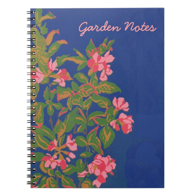 Custom Spiral Notebook, Pink Japonica on Blue Spiral Notebook (Front)
