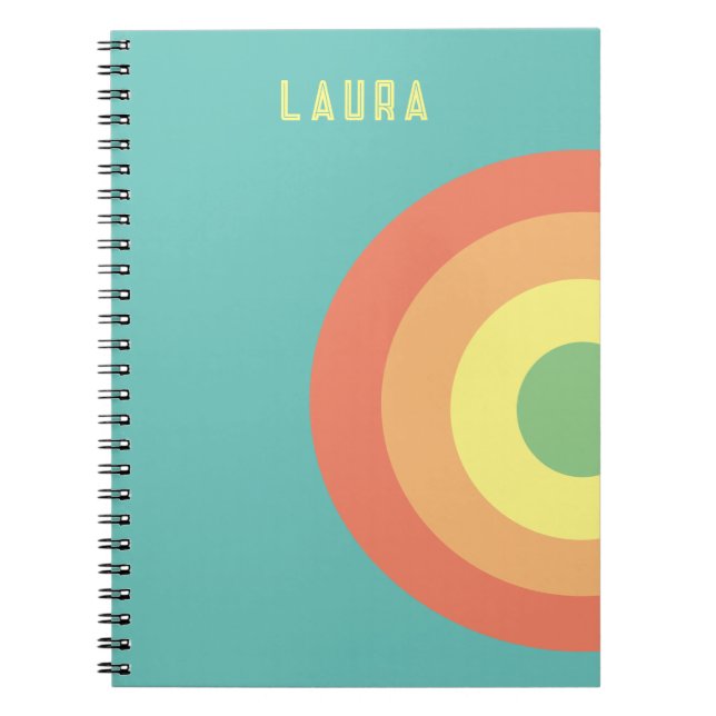 custom Spiral Notebook target rainbow blue, peach (Front)