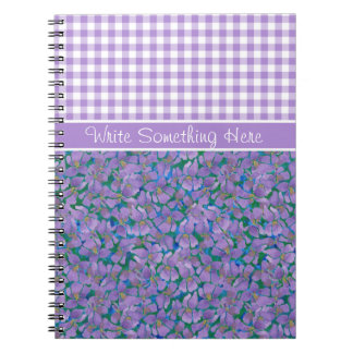 Custom Spiral Notebook, Violets and Check Gingham Spiral Notebook