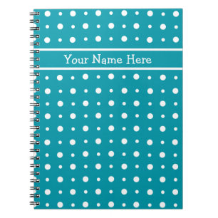 Custom Spiral Notebook, White Polka Dots on Teal Notebook