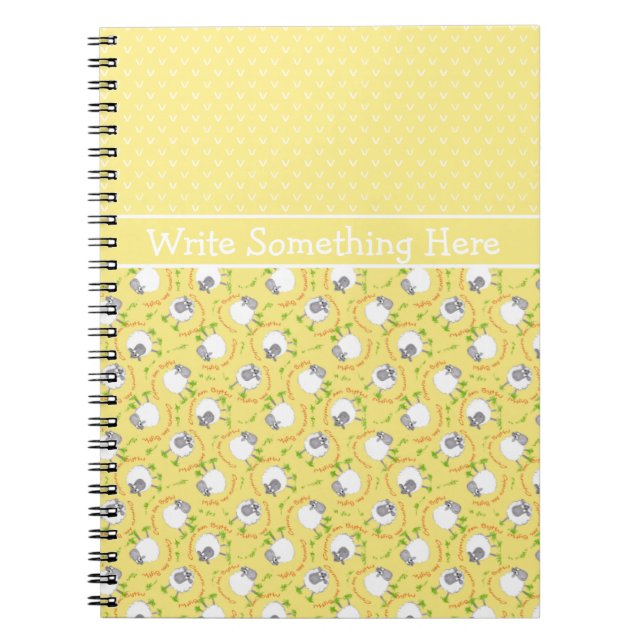 Custom Spiral Notebook: Yellow, Fun Sheep Patterns Notebook (Front)