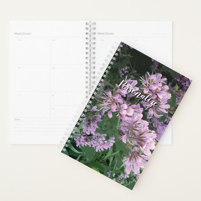 Custom spiral planner with pink flower photo print (Display)