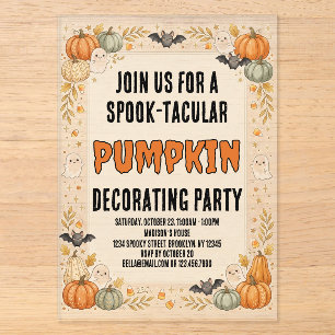 Custom Spooktacular Pumpkin Party CUTE Halloween Acrylic Invitations