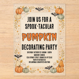 Custom Spooktacular Pumpkin Party CUTE Halloween Acrylic Invitations