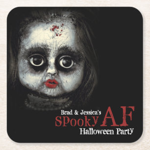 Custom Spooky AF Halloween Party  Square Paper Coaster