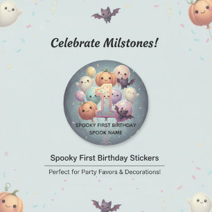 Custom Spooky Cute 1st Birthday Party Favours  Classic Round Sticker