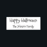 Custom Spooky Family Business Name Happy Halloween Rubber Stamp<br><div class="desc">Create your own custom, personalised, simple, fun, spooky font / typography / script, Happy Halloween maple wood family name rubber stamp. Simply enter your name / family name / company name, to personalise. You may even replace "Happy Halloween" with "Merry Chrismas" / "Happy Holidays" / "Seasons Greetings" or any other...</div>