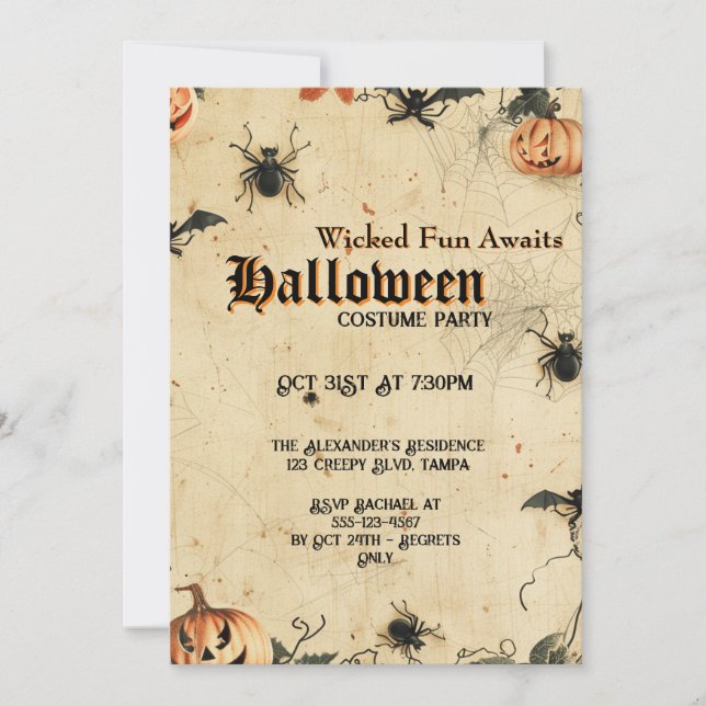 Custom Spooky Halloween Costume Party Invitation (Front)