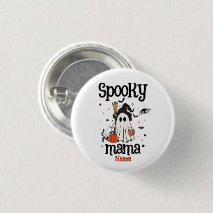 Custom Spooky Mama Halloween – Ghost, Cat, Pumpkin 3 Cm Round Badge