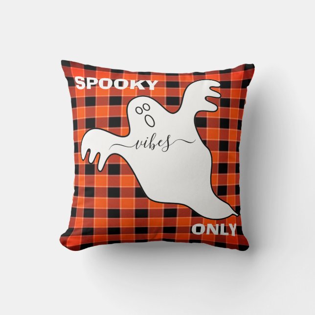 Custom SPOOKY VIBES ONLY Ghost Fall Buffalo Plaid Cushion (Front)