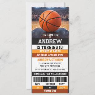 Custom Sport Basketball Ticket Birthday Invitation