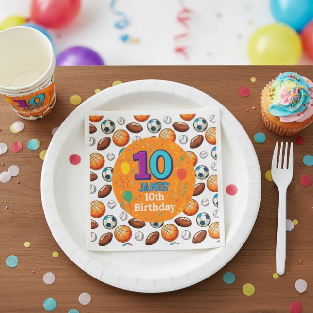 Custom Sports 10th Birthday Party Napkins (Creator Uploaded)