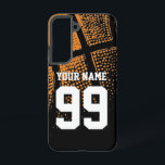 Custom sports basketball jersey number samsung galaxy case<br><div class="desc">Custom sports basketball jersey number Samsung Galaxy case. Personalised phone cover with athletic orange basketball design. Customisable background colour behind vintage photo. Personalise with high school team name, monogram, funny quote, slogan etc. Cute birthday gift idea for sporty boys and girls. Make one for dad, mum, coach, girlfriend, boyfriend, teammates...</div>
