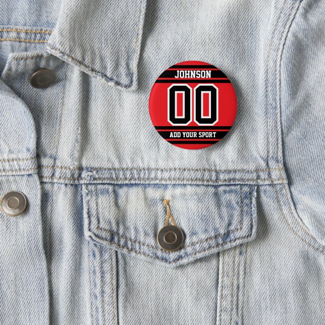 Custom Sports Button Pin with Black Stripes  (In Situ)