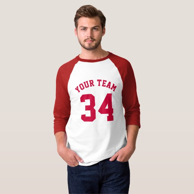Custom Sports Jersey Red Add Your Name Team Number T-Shirt (Front Full)