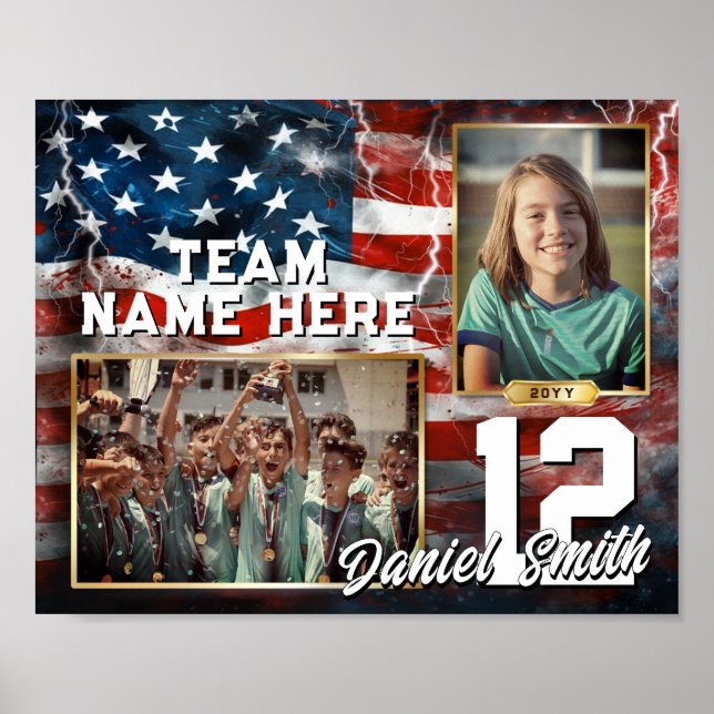Custom Sports Memory Mate Template American Flag Poster (Front)