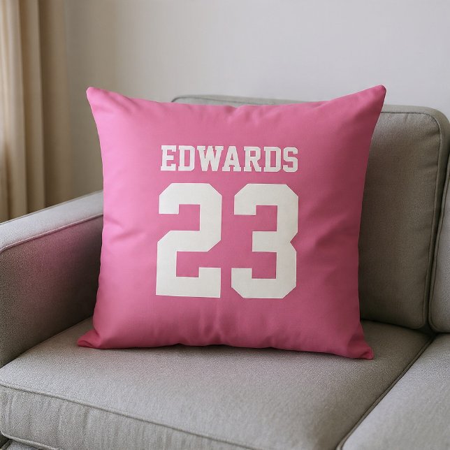 Custom Sports Numbered With Name Throw Pillow (Creator Uploaded)