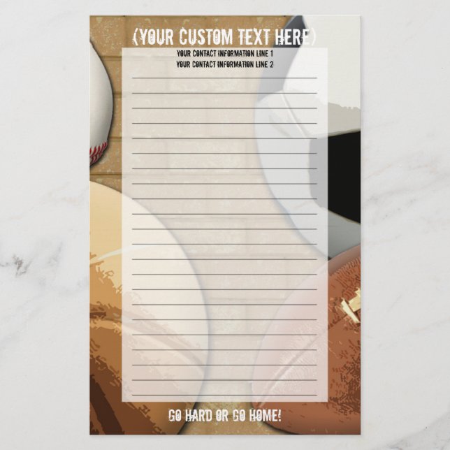Custom Sports Stationery (Front)