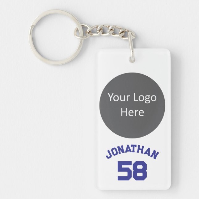 Custom Sports Team Logo & Name Jersey Number Blue Key Ring (Front)