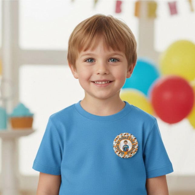 Custom Sports Theme Birthday Photo Button (Creator Uploaded)