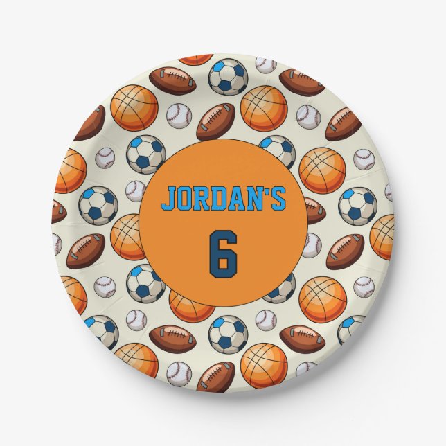 Custom Sports Theme Kids Birthday Paper Plates  (Front)