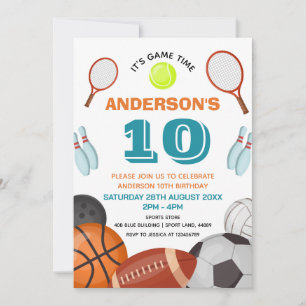 Custom Sports Themed Kids Birthday Party Invitation
