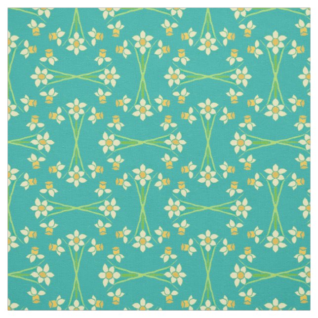 Custom Spring Daffodils on Teal Pattern Fabric (Swatch)