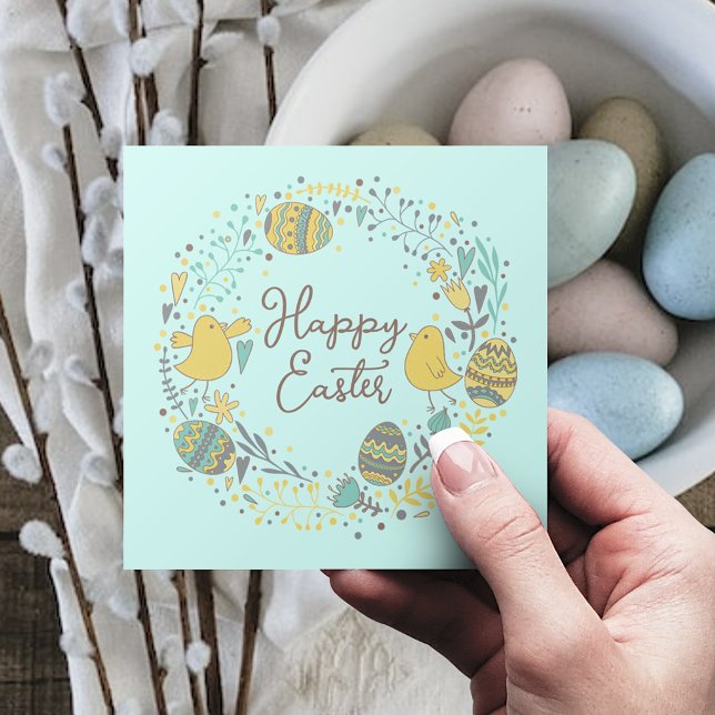 Custom Spring Floral Cute Chicks Happy Easter Holiday Card (Creator Uploaded)
