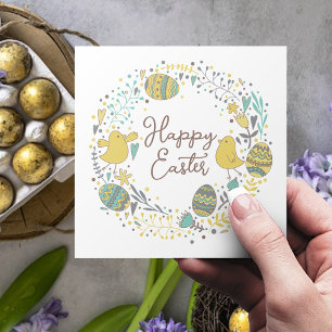 Custom Spring Floral Cute Chicks Happy Easter Holiday Card