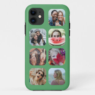 Custom Square 7 Photo Collage Green Template  Case-Mate iPhone Case