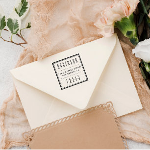 Custom Square Art Deco Return Address Rubber Stamp