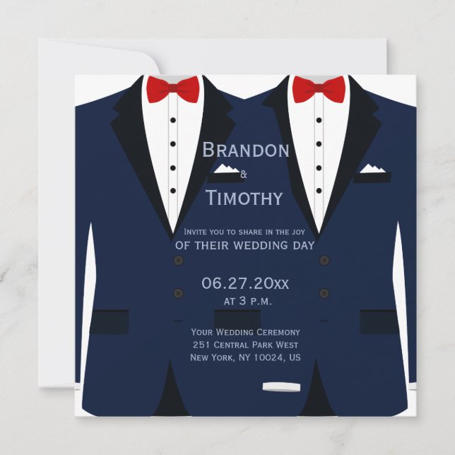 Custom Square Blue And White Gay Wedding Invites (Front)