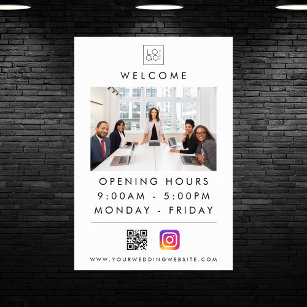 Custom Square Business Logo Welcome Hours Photo Poster