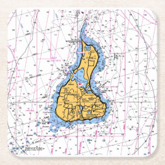 Custom Square Coasters Block Island Nautical Chart