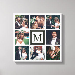 Custom Square Collage 8 Wedding Photo Monogram Canvas Print