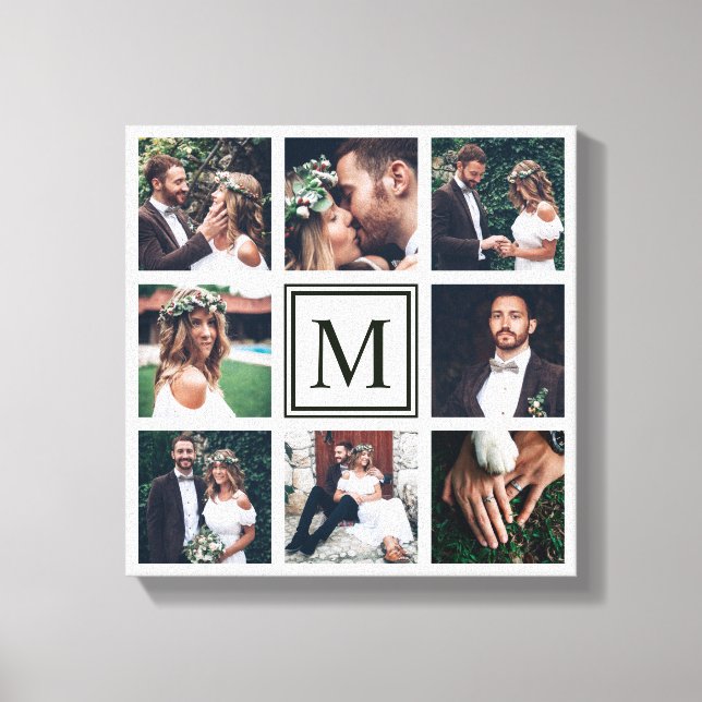 Custom Square Collage 8 Wedding Photo Monogram Canvas Print (Front)