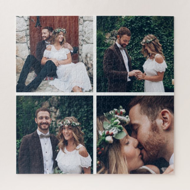 Custom Square Collage Wedding Photo Jigsaw Puzzle (Vertical)